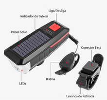 Carregar imagem no visualizador da galeria, Farol de Bicicleta com Energia Solar, Lâmpada Recarregável à Prova D'água