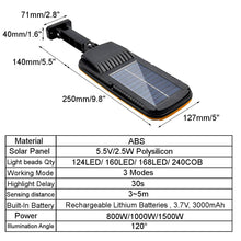 Carregar imagem no visualizador da galeria, 800W Lâmpada Solar de Parede à Prova D&#39;água com Sensor de Aproximação
